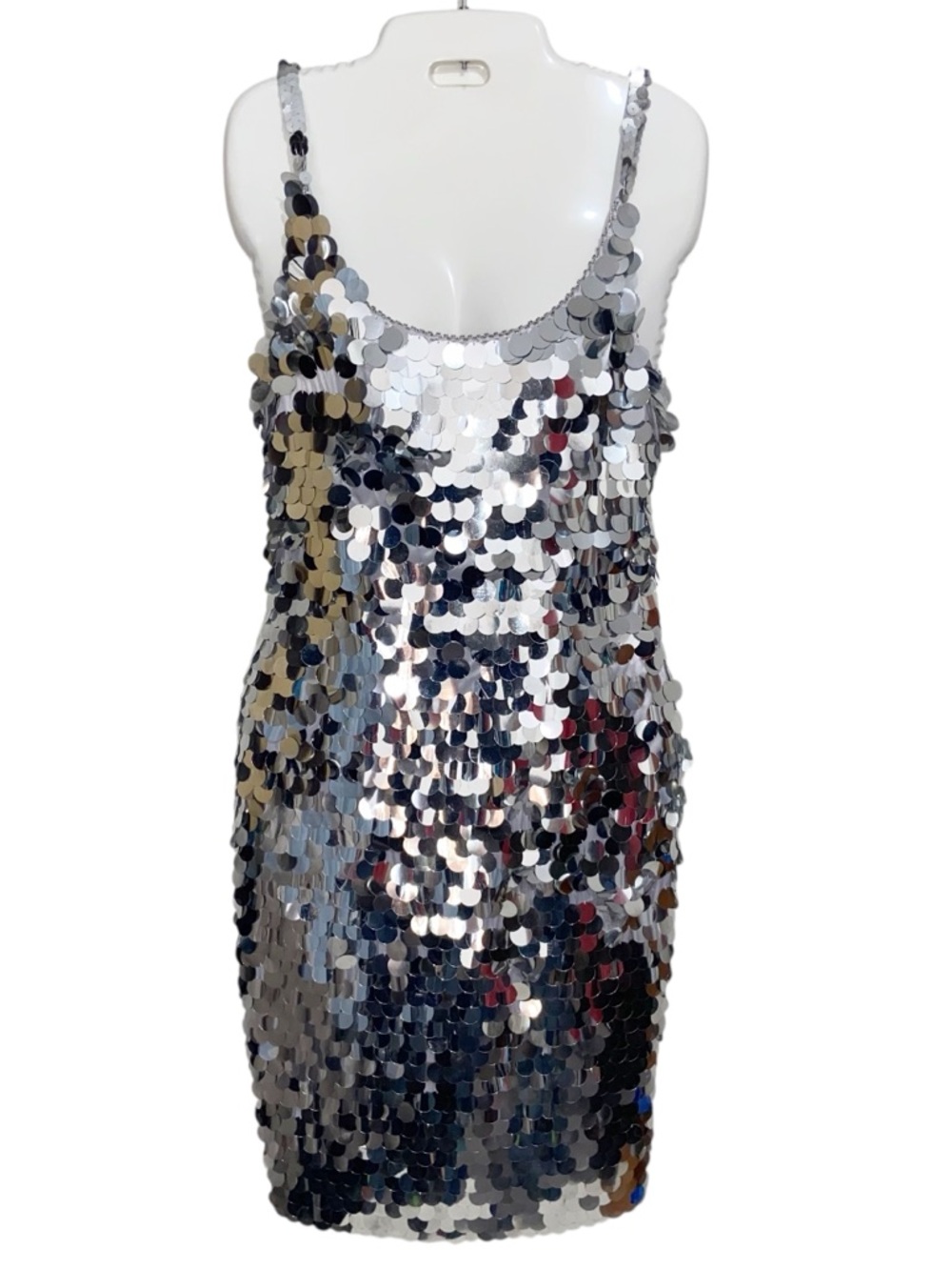 Vintage A.J. Bari Dress Womens Size 6 Disco Party Silver Mirror Sequins Retro
